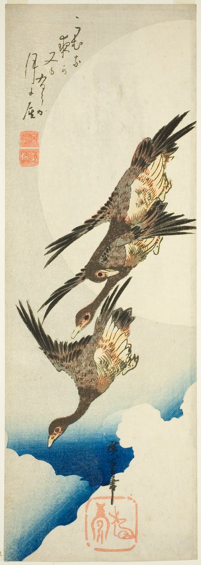 Lentävät hanhet ja täysikuu tekijältä Utagawa Hiroshige