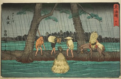 Fujieda - Ei. 23, sarjasta "Fifty-three Stations of the Tokaido (Tokaido gojusan tsugi)", joka tunnetaan myös nimellä Reisho Tokaido tekijältä Utagawa Hiroshige