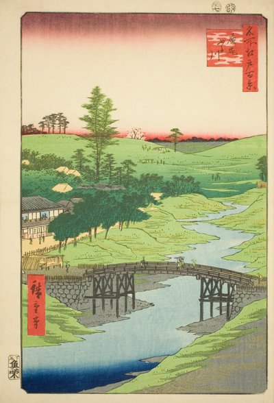 Furukawa-joki, Hiroo (Hiroo Furukawa), nro 22 sarjasta "Sata kuuluisaa näkymää Edosta (Meisho Edo hyakkei)". tekijältä Utagawa Hiroshige