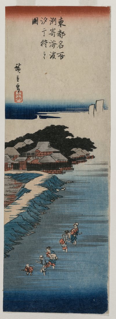 Kuorien kerääminen laskuveden aikaan Susakissa; sarjasta 100 Views of Famous Places in Edo tekijältä Utagawa Hiroshige