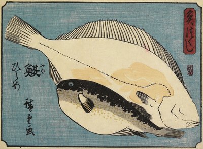 Maapallokala ja kampela, 1830-1844 tekijältä Utagawa Hiroshige