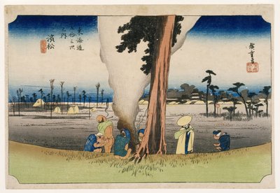 Hamamatsu, 53 asemalta Tokaidon moottoritiellä, n. 1834 (puupalikkaväripainatus) tekijältä Utagawa Hiroshige