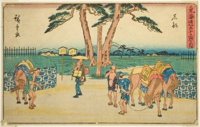 Ishibe, from the series "Fifty-three Stations of the Tokaido (Tokaido gojusan tsugi no uchi)," also known as the Gyosho Tokaido tekijältä Utagawa Hiroshige