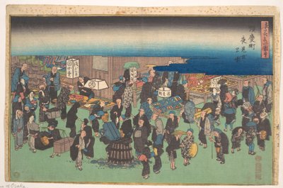 Näkymä Junkei-machin iltamyymälöistä tekijältä Utagawa Hiroshige