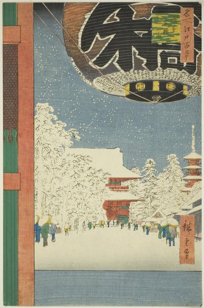 Kinryu jäljelle jäänyt kansanedustaja Asakusassa (Asakusa Kinryu jäljellä), sarjasta ”Ridge for d re d fa nets Views of Edo (Edon sata kuuluisaa nähtävyyttä)” tekijältä Utagawa Hiroshige