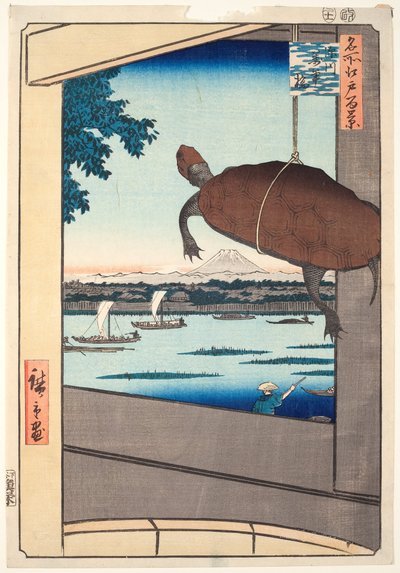 Mannen silta, Fukagawa, sarjasta "Sata kuuluisaa näkymää Edosta". tekijältä Utagawa Hiroshige