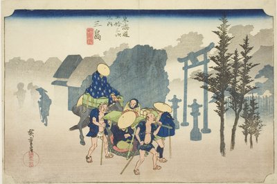 Mishima: Morning Mist (Mishima, asagiri), sarjasta "Fifty-three Stations of the Tokaido Road (Tokaido gojusan tsugi no uchi)", joka tunnetaan myös nimellä Hoeido Tokaido tekijältä Utagawa Hiroshige