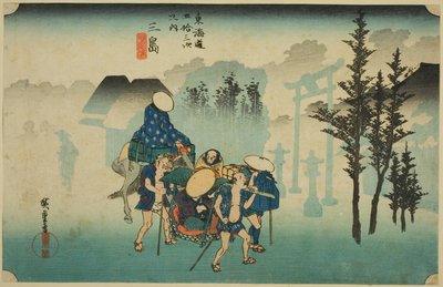 Mishima: Morning Mist (Mishima, asagiri), sarjasta "Fifty-three Stations of the Tokaido Road (Tokaido gojusan tsugi no uchi)", joka tunnetaan myös nimellä Hoeido Tokaido tekijältä Utagawa Hiroshige