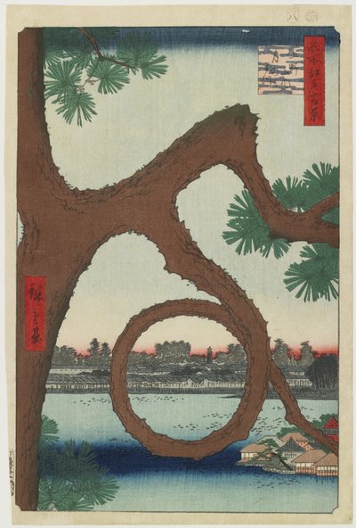 Moon Pine, Ueno Temple Precincts, elokuu 1857 tekijältä Utagawa Hiroshige