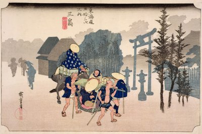 Morning Mist at Mishima, sarjasta "53 Stations on the Eastern Coast Road", 1833 (puupainatus) tekijältä Utagawa Hiroshige