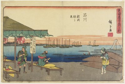 Aamukohtaus Samezussa, Shinagawassa, 1841-1842 tekijältä Utagawa Hiroshige