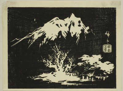 Vuoristomaisema, osa nimettömästä harimaze-printistä tekijältä Utagawa Hiroshige