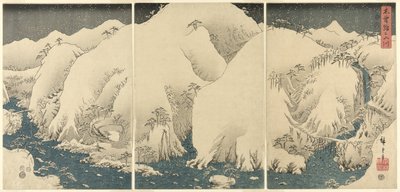 Vuoria ja jokia Kiso Roadilla (Kisoji no yamakawa), nimettömästä triptyykkisarjasta tekijältä Utagawa Hiroshige