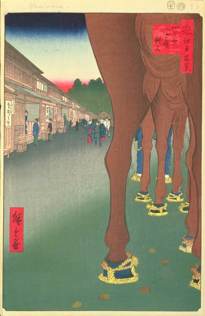 Naito Shinjuku, Yotsuya, levy 86 sarjasta Sata Famous Views of Edo, Edo Period, Ansei Era, 1857 (puupainatus) tekijältä Utagawa Hiroshige