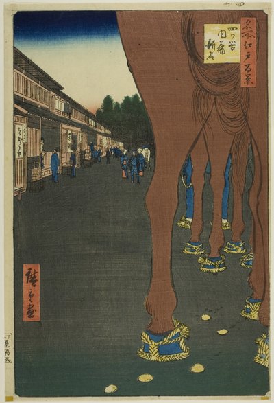 Naito Shinjuku Yotsuyassa (Yotsuya Naito Shinjuku), sarjasta "Sata kuuluisaa näkymää Edosta (Meisho Edo hyakkei)". tekijältä Utagawa Hiroshige
