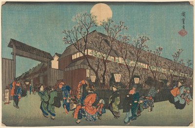 Yökulkue kirsikankukkien alla Nakanochia pitkin? Shin Yoshiwarassa tekijältä Utagawa Hiroshige
