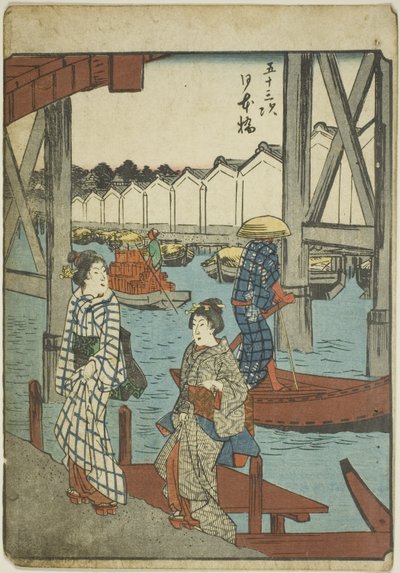 Japan B Ridge (Nihonbashi), sarjasta "Fifty-three S tachi sound" "Of te urbanity" (Goshuyama seuraava), Figure Urbanity (Person Urbanity) tekijältä Utagawa Hiroshige