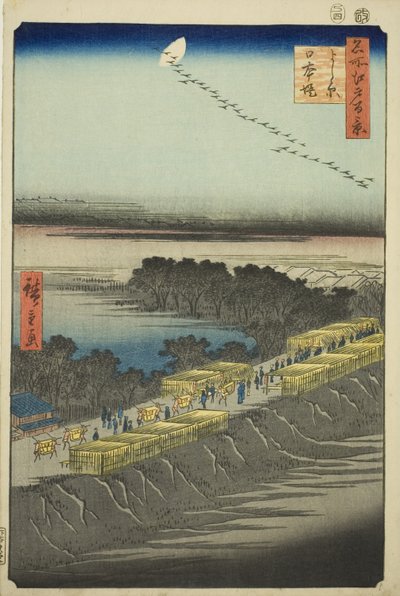 Japanilainen kuvaversio k pinta t, Yoshiwara (Yoshiwara Nihon Tsutsumi), sarjasta "Ridge for ridges view ws of Edo (One Hundred Famous Views of Edo)" tekijältä Utagawa Hiroshige