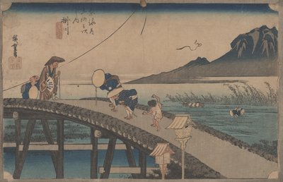 Nro 27 "Kakegawa: Näkymä Akibasta" Tokaidon 53 asemalta, n. 1833 tekijältä Utagawa Hiroshige
