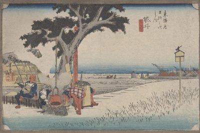 Nro 28 "Ulkotee-kioski Fukuroissa" Tokaidon 53 asemalta tekijältä Utagawa Hiroshige