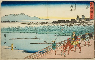 Okazaki: Yahagi River (Okazaki, Yahagigawa) – nro 39, sarjasta "Fifty-three Stations of the Tokaido (Tokaido gojusan tsugi)", joka tunnetaan myös nimellä Reisho Tokaido tekijältä Utagawa Hiroshige