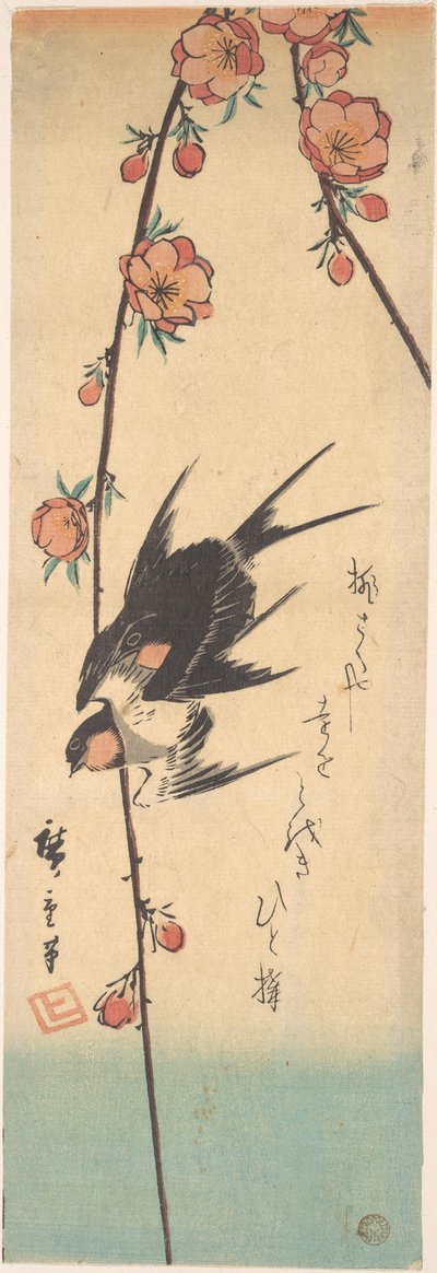 Birnenblüten und Schwalben tekijältä Utagawa Hiroshige