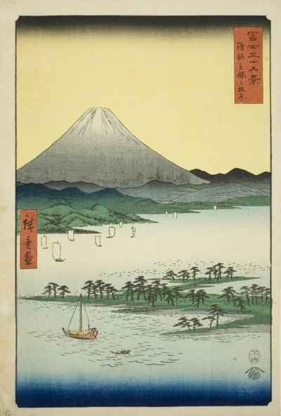 Pine Beach at Miho in Suruga Province (Suruga Miho no matsubara), from the series "Thirty-six Views of Mount Fuji (Fuji sanjurokkei)" tekijältä Utagawa Hiroshige