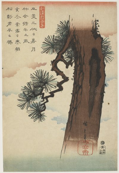 Pine Tree, 1837-1844 (värillinen puupainatus) tekijältä Utagawa Hiroshige