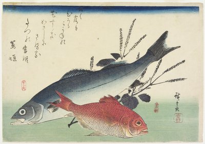 Red Snapper, meribassi ja perilla, c. 1840 tekijältä Utagawa Hiroshige