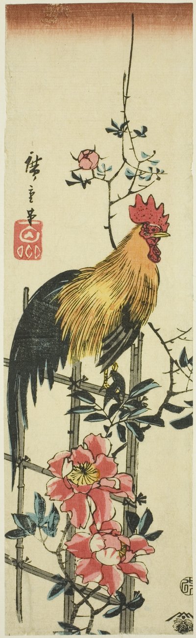 aKukko kyydissä ruususäleikköllä tekijältä Utagawa Hiroshige