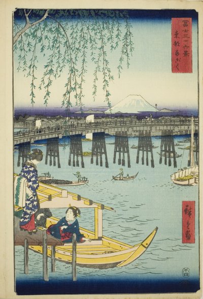 Ryogokun silta itäisessä pääkaupungissa (Toto Ryogoku), sarjasta "Kolmekymmentäkuusi näkymää Fuji-vuorelle (Fuji sanjurokkei)" tekijältä Utagawa Hiroshige