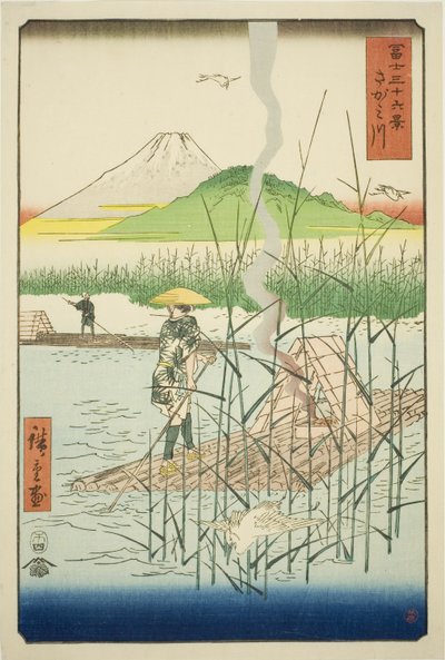 Sagami-joki (Sagamigawa), sarjasta "Kolmekymmentäkuusi näkymää Fuji-vuorelle (Fuji sanjurokkei)" tekijältä Utagawa Hiroshige