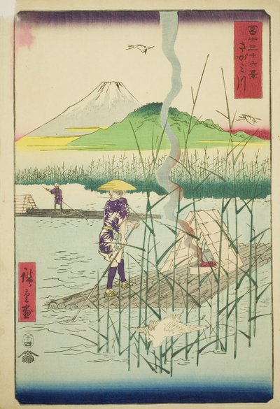 Sagami-joki (Sagamigawa), sarjasta "Kolmekymmentäkuusi näkymää Fuji-vuorelle (Fuji sanjurokkei)" tekijältä Utagawa Hiroshige