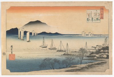 Purjeveneet palaavat Yabaseen, Edo-kausi, 1830-luvun alku (värillinen puupainatus) tekijältä Utagawa Hiroshige