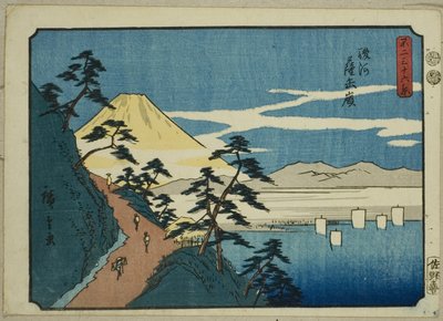 Satta Peak Surugan maakunnassa (Suruga Sattan kaivos), sarjasta "Kolmekymmentäkuusi näkymää Fuji-vuorelle (Fuji sanjurokkei)" tekijältä Utagawa Hiroshige