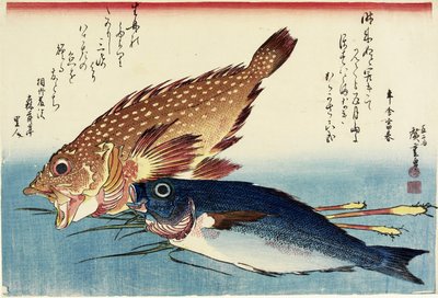 Scorpionfish, Chicken Grunt ja Inkivääriversot, c. 1832 tekijältä Utagawa Hiroshige