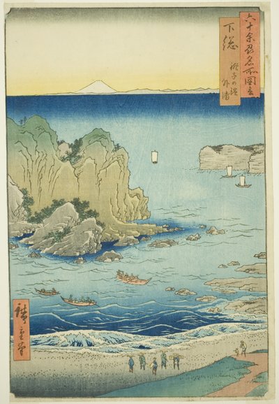 Shimosan provinssi: Choshin ranta ulkolahdella (Shimosa, Choshi no hama Toura), sarjasta "Kuuusia paikkoja kuudenkymmenen parittoman maakunnan alueella (Rokujuyoshu meisho zue)" tekijältä Utagawa Hiroshige