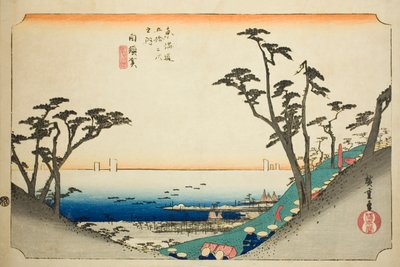 Shirasuka: Näkymä Shiomi-rinteelle (Shirasuka, Shiomizaka zu), sarjasta "Fifty-three Stations of the Tokaido (Tokaido gojusan tsugi no uchi)", joka tunnetaan myös nimellä Hoeido Tokaido tekijältä Utagawa Hiroshige