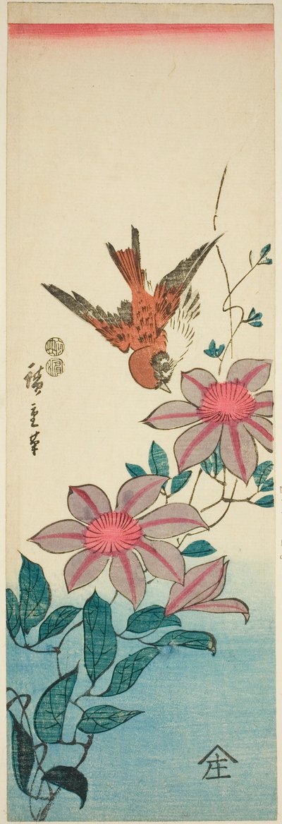 Varpunen ja klematis tekijältä Utagawa Hiroshige