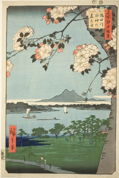 Suijin Shrine d first sound te sumida rive r (sumida joki suijin metsä ensin), te-sarjasta `` Ridge dre d fa net views f edo (sata näkymää Edoon)