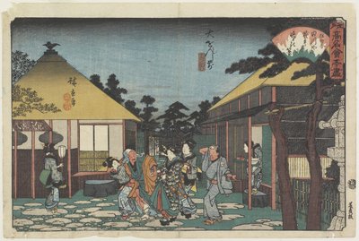 Tagawaya O_onji-temppelin edessä, n. 1835-1842 tekijältä Utagawa Hiroshige