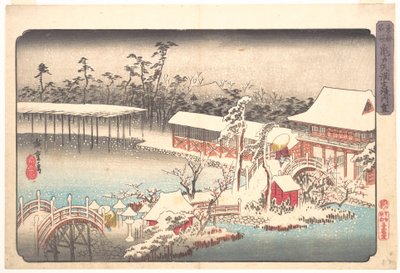 Tenmangū-pyhäkkö lumisessa Kameidossa tekijältä Utagawa Hiroshige