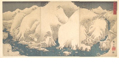 Kiso-vuoristo lumessa tekijältä Utagawa Hiroshige