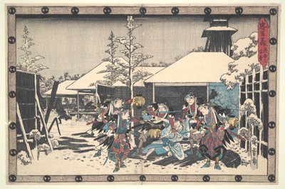Neljänkymmenenseitsemän R?ninin uskollinen liiga (Ch?shingura), näytös XI, nro 3: Roninin vangitsema Moronaon yöhyökkäys tekijältä Utagawa Hiroshige