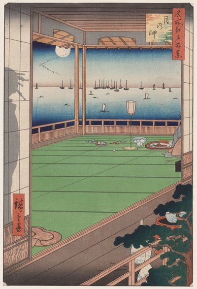 Kuun katselukallio, teoksesta ”Sata näkymää Edon kuuluisista paikoista” tekijältä Utagawa Hiroshige