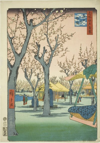 Luumutarha Kamatassa (Kamata no umezono), sarjasta "Sata kuuluisaa näkymää Edosta (Meisho Edo hyakkei)" tekijältä Utagawa Hiroshige