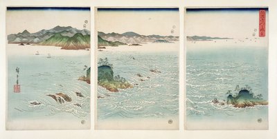 Naruton koski Awan maakunnassa, sarjasta "Lumi, kuu ja kukat", 1857 (puukiviprintti) tekijältä Utagawa Hiroshige
