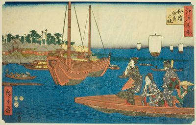 Sumiyoshi Shine Ototsukuda Sand (Tsukuda Sumiyoshi Noya White), Teseriesiltä tekijältä Utagawa Hiroshige
