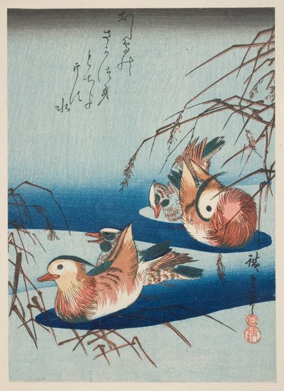 Kaksi paria mandariiniankkoja (värillinen puupainatus) tekijältä Utagawa Hiroshige