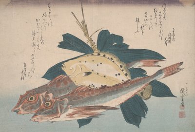 Kaksi tykkiä ja kampela tekijältä Utagawa Hiroshige